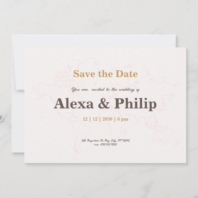 Rosa och Guld Karta Bröllop Inbjudningar (Framsida)