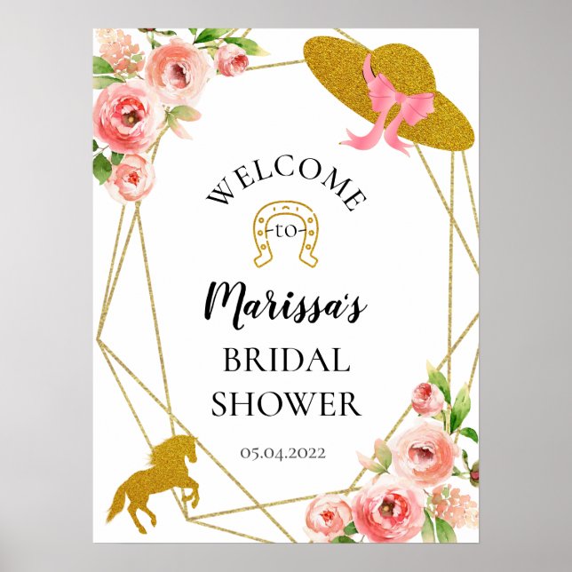 Rosa och Guld Kentucky Derby Välkomstskylt Poster (Framsidan)