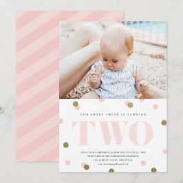 Rosa och guld-konfetti andra födelsedagsfesten inbjudningar