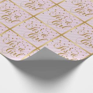 Rosa och guld- konfettiar för söt baby presentpapper