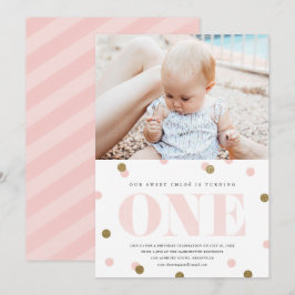 Rosa och guld konfettiförsta födelsedagsfest foto inbjudningar