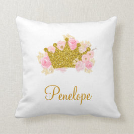 Rosa och Guld Krona Pillow, Princess Namn Kudde
