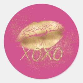 Rosa och Guld Läppar Kiss Guld Glitter XOXO Runt Klistermärke