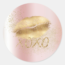Rosa och Guld Läppar Kiss Guld Glitter XOXO Runt Klistermärke
