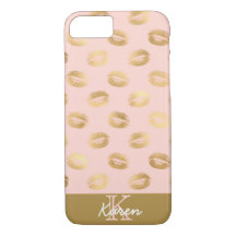 Rosa och Guld Läppar Monogram Namn