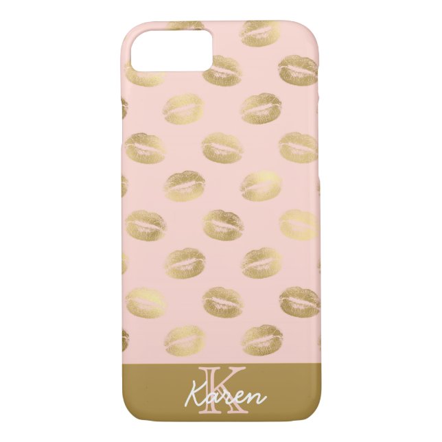  Rosa och Guld Läppar Monogram Namn Case-Mate iPhone Skal (Baksida)
