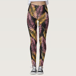 Rosa och Guld Leopard Blad Leggings