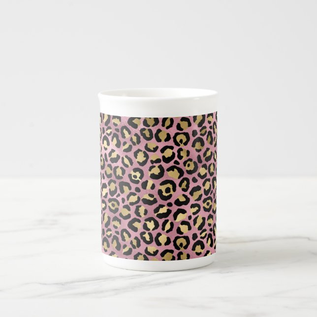 Rosa och guld leopard serie design 15 benporslin mugg (Framsidan)