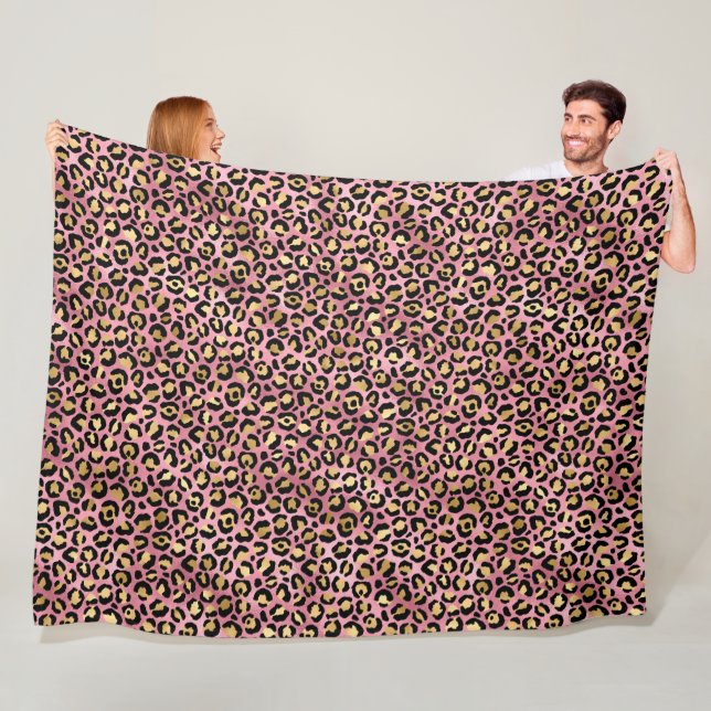 Rosa och guld leopard serie design 15 fleecefilt (På plats)
