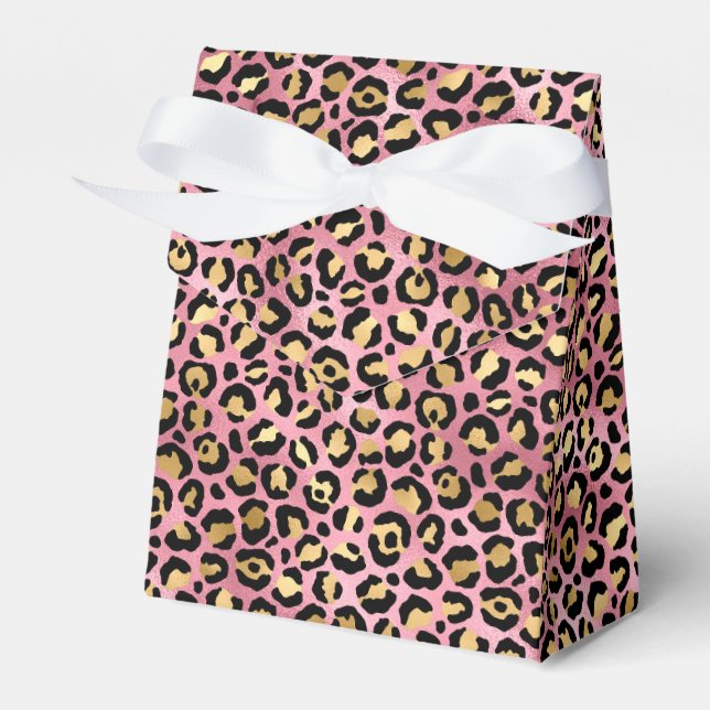 Rosa och guld leopard serie design 15 presentaskar (Framsidan Sidan)