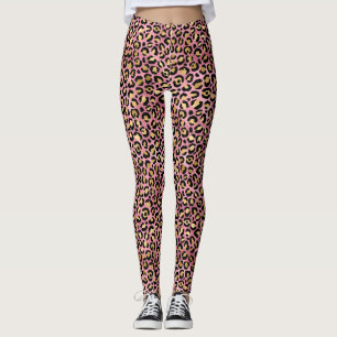 Rosa och Guld Leopard Skriv ut Mönster Leggings