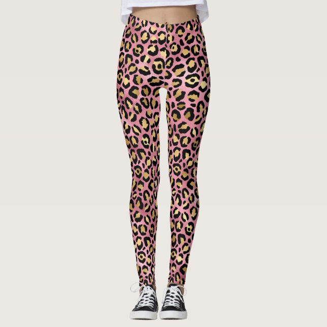 Rosa och Guld Leopardseriens utformning 15 Leggings (Framsida)