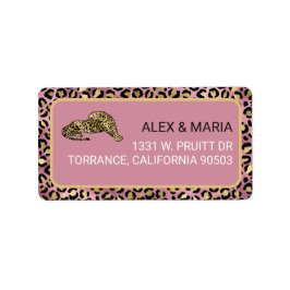 Rosa och guld leopardtryck adressetikett
