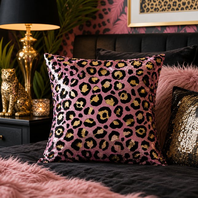 Rosa och guld leopardtryck djurmönster kudde (Skapare uppladdad)
