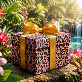 Rosa och guld leopardtryck presentpapper