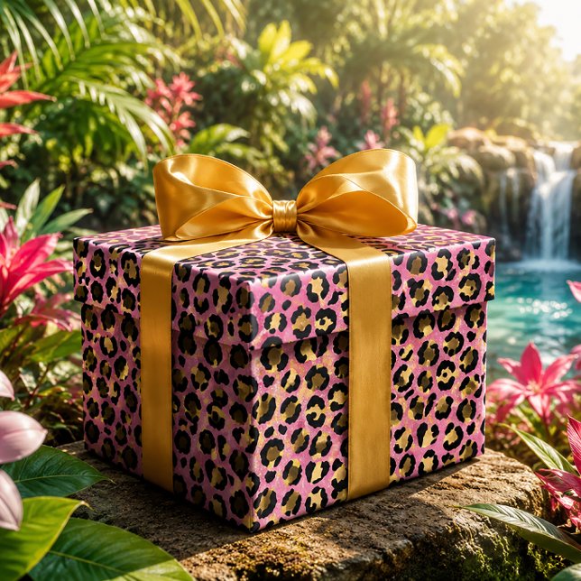 Rosa och guld leopardtryck presentpapper (Skapare uppladdad)