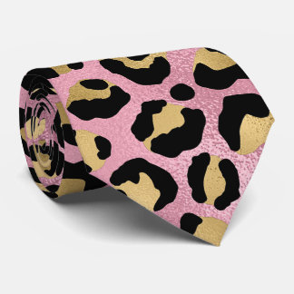 Rosa och guld leopardtryck slips