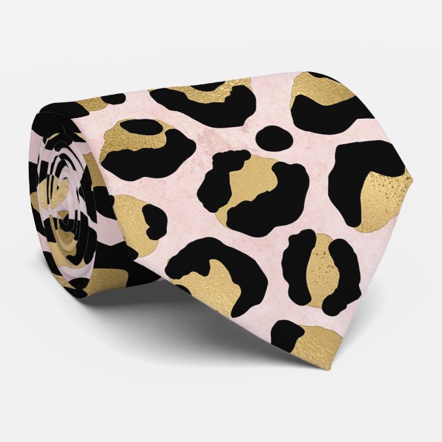 Rosa och guld leopardtryck slips (Rullad)