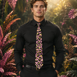 Rosa och guld leopardtryck slips