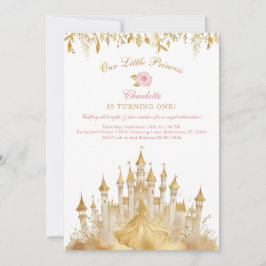 Rosa och Guld Little Princess 1:a födelsedagen Inbjudningar