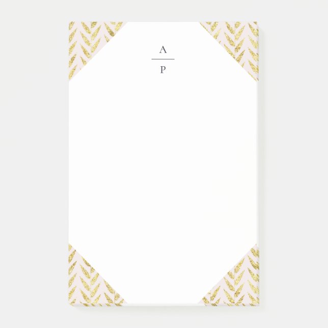Rosa och Guld Löv Monogrammed Post-it Block (Framsida)