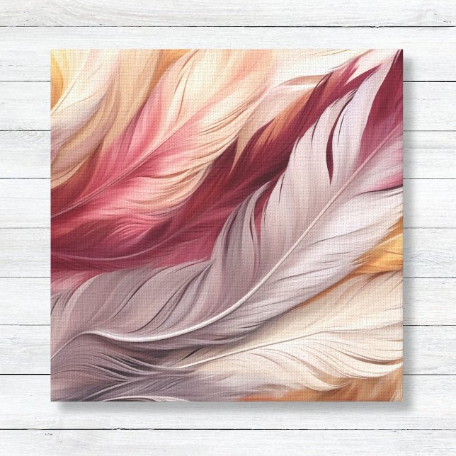 Rosa och Guld Luxuriska fjädrar Mönster Canvastryck (Pink Gold White Burgundy Feathers Pattern - Luxury Canvas Wal Art)