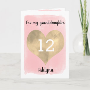 Rosa och Guld Lycklig 12:e, barndagsdotterdotter t Kort