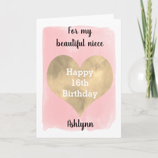 Rosa och Guld Lycklig 16:e födelsedagen för min sy Kort (Framsida)