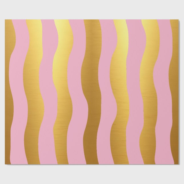Rosa och guld lyxiga moderna ränder presentpapper (Platt)