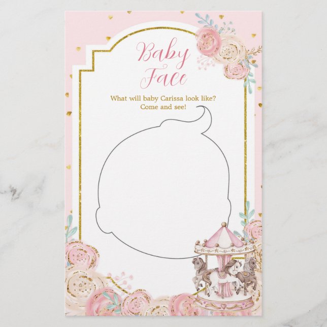 Rosa och Guld Magic Carousel Baby Ansikte Card (Framsida)