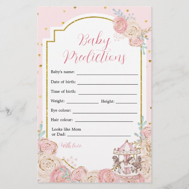 Rosa och Guld Magic Carousel Baby Predictions (Framsida)