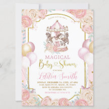 Rosa och Guld Magic Carousel Baby Shower Inbjudan