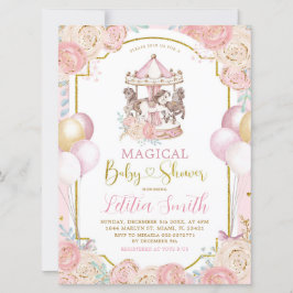 Rosa och Guld Magic Carousel Baby Shower Inbjudan