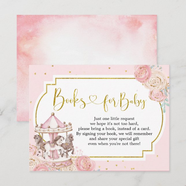 Rosa och Guld Magic Carousel Bokar för Baby Inbjudan Vykort (Fram/baksida)