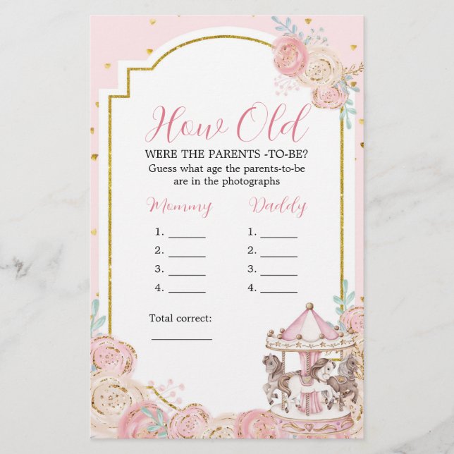 Rosa och Guld Magic Carousel hur gamla föräldrarna (Framsida)