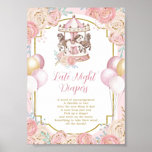 Rosa och Guld Magic Carousel Late Night Diaper Dia Poster (Framsidan)