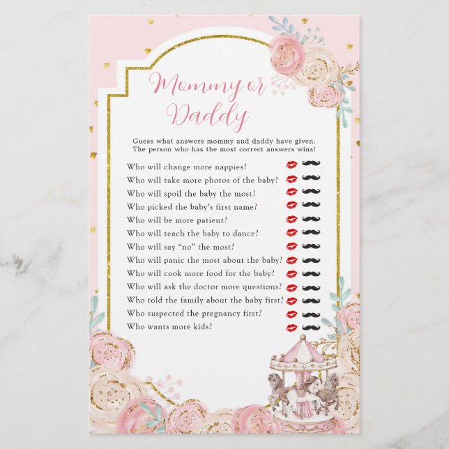 Rosa och Guld Magic Carousel Mamma eller pappa (Framsida)