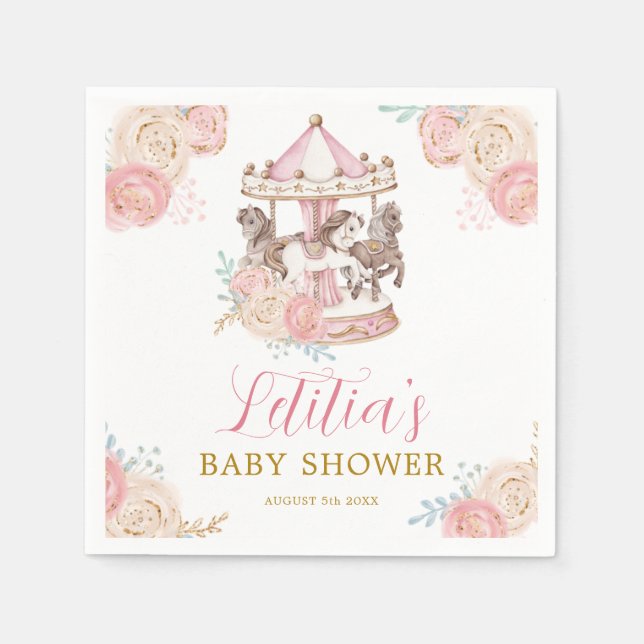 Rosa och Guld Magic Carousel Pappersservett (Framsidan)