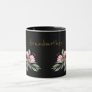 Rosa och Guld Magnolia på svart mormor Mugg