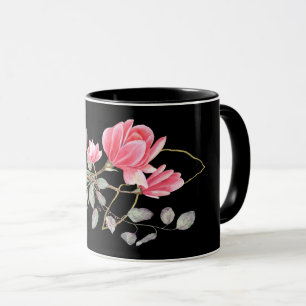 Rosa och Guld Magnolia på Svarta havet Mugg