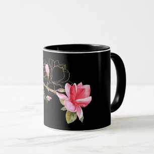 Rosa och Guld Magnolia på Svarta havet Mugg