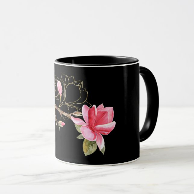 Rosa och Guld Magnolia på Svarta havet Mugg (Framsida höger)