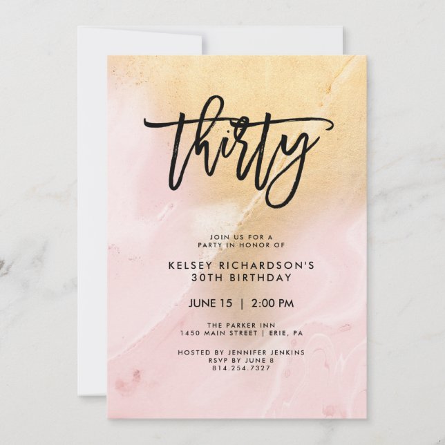  Rosa och Guld Marble | 30ÅRS FÖDELSEDAG PARTY Inbjudningar (Framsida)