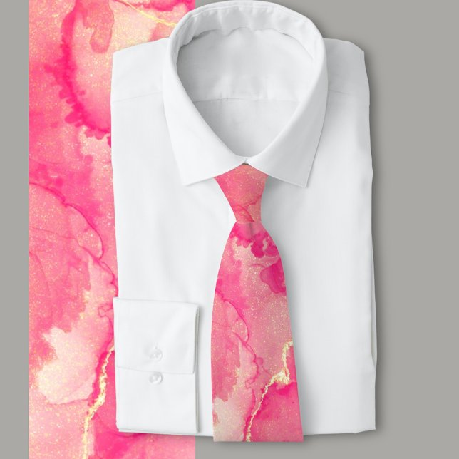 Rosa och Guld Marble Abstrakt Mönster Slips (Luxurious inky abstract pink with gold touches. Perfect for a garden wedding or pink and gold theme )