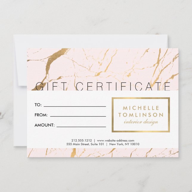 Rosa och Guld Marble Designer Gift Certificate (Framsida)