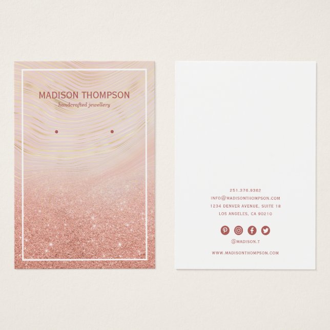 Rosa och Guld Marble Earring Visning Visitkort (Framsida & baksida)