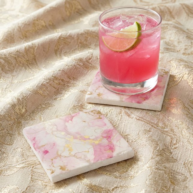 Rosa och guld Marble, effekt Stenunderlägg (Pink and gold Marble effect Stone Coaster.)