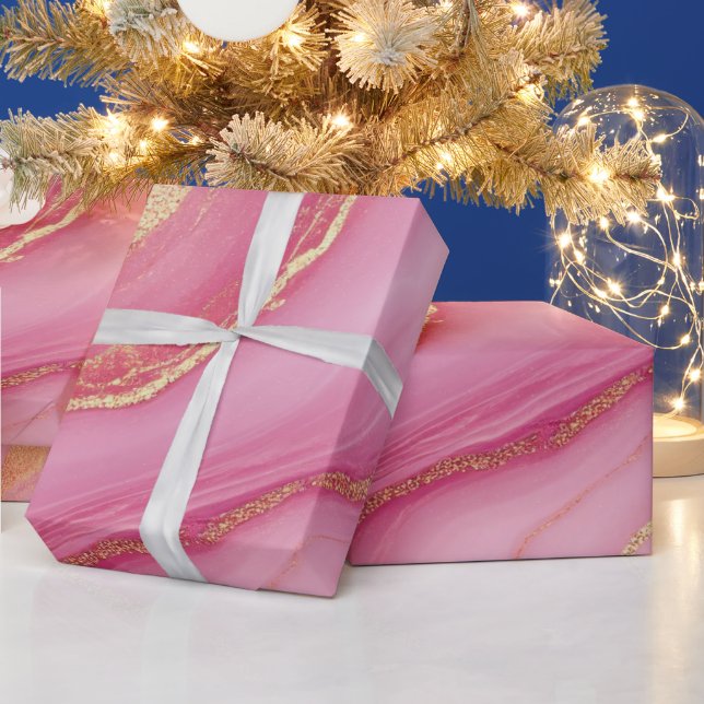 Rosa och Guld Marble Elegant Presentpapper (Helgdagar)