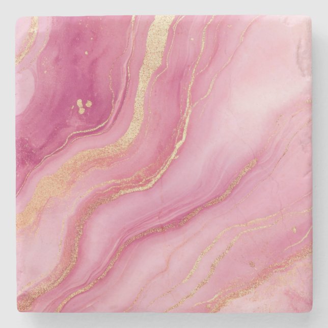 Rosa och Guld Marble Elegant Stenunderlägg (Framsidan)