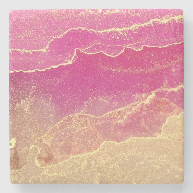 Rosa och Guld Marble Elegant Stenunderlägg (Framsidan)
